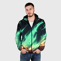 Ветровка с капюшоном мужская Зеленое абстрактное пламя, цвет: 3D-черный — фото 2