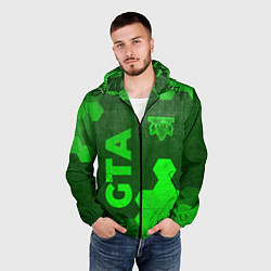 Ветровка с капюшоном мужская GTA - green gradient вертикально, цвет: 3D-черный — фото 2