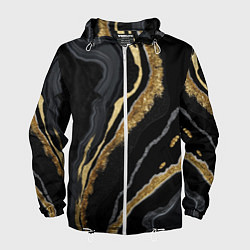 Мужская ветровка Узоры черного мрамора с золотом