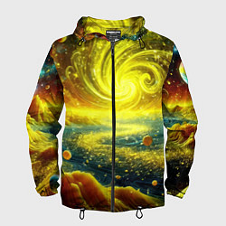 Ветровка с капюшоном мужская Neon galaxy - ai art fantasy, цвет: 3D-черный