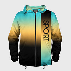 Ветровка с капюшоном мужская Sport бирюзово-жёлто-чёрный градиент с полосой, цвет: 3D-черный