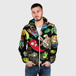 Ветровка с капюшоном мужская Растения против зомби персонажи на черном, цвет: 3D-белый — фото 2