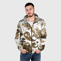 Ветровка с капюшоном мужская Растения против зомби в бежевых тонах, цвет: 3D-черный — фото 2
