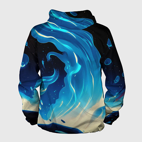 Мужская ветровка Бело-синее пламя из абстрактных красок / 3D-Черный – фото 2
