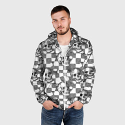 Ветровка с капюшоном мужская Черепа и клетчатый фон с дырами, цвет: 3D-белый — фото 2