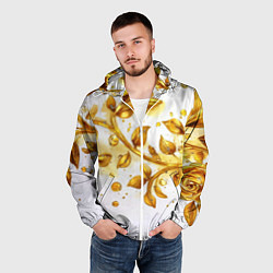 Ветровка с капюшоном мужская Золотые листья на белом, цвет: 3D-белый — фото 2
