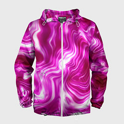 Ветровка с капюшоном мужская Завихрения - оттенки розового и белого, цвет: 3D-белый