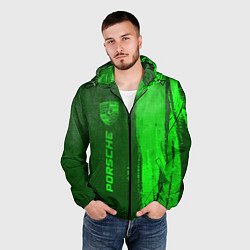 Ветровка с капюшоном мужская Porsche - green gradient по-вертикали, цвет: 3D-черный — фото 2