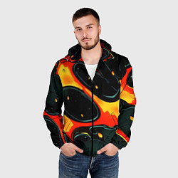 Ветровка с капюшоном мужская Оранжевые разломы текстура, цвет: 3D-черный — фото 2