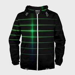 Ветровка с капюшоном мужская The line is green and black, цвет: 3D-белый