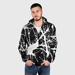 Ветровка с капюшоном мужская Брызги белой краски, цвет: 3D-черный — фото 2