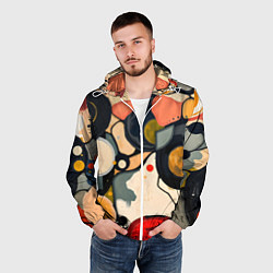Ветровка с капюшоном мужская Абстракция с кругами и краской, цвет: 3D-белый — фото 2