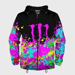 Ветровка с капюшоном мужская Monster energy краски неоновые, цвет: 3D-черный