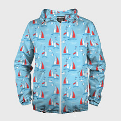 Мужская ветровка Морской паттерн с парусными лодками и чайками