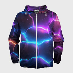 Мужская ветровка Синие и фиолетовые молнии в разломе