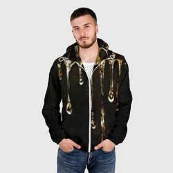 Ветровка с капюшоном мужская Мед на коричневой текстуре, цвет: 3D-белый — фото 2