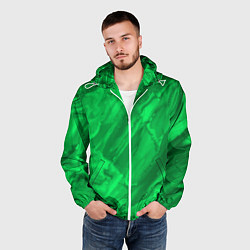 Ветровка с капюшоном мужская Зелёный малахитовый абстракция камень, цвет: 3D-белый — фото 2