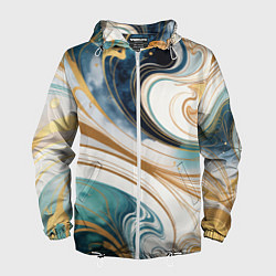 Мужская ветровка Аквамарин и оранж узор с завитками