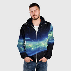 Ветровка с капюшоном мужская Синяя волна с зеленым оттенком на черном, цвет: 3D-белый — фото 2