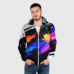 Ветровка с капюшоном мужская Разноцветные блестящие кляксы - текстура, цвет: 3D-белый — фото 2