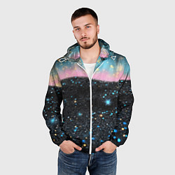 Ветровка с капюшоном мужская Блестящая текстура на черном, цвет: 3D-белый — фото 2