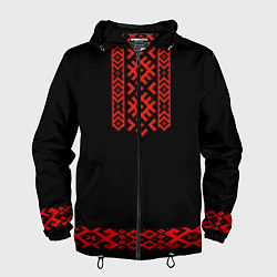 Ветровка с капюшоном мужская Славянский узор и орнамент на черном - вышиванка р, цвет: 3D-черный