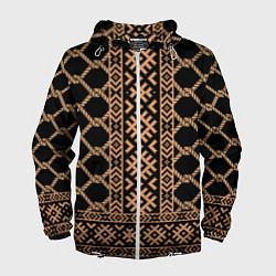 Мужская ветровка Золотые узоры на черном с канатами - вышиванка руб