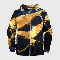 Ветровка с капюшоном мужская Золотая текстура на синем, цвет: 3D-белый