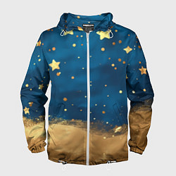 Ветровка с капюшоном мужская Золотые звезды на синем фоне текстура, цвет: 3D-белый