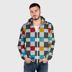 Ветровка с капюшоном мужская Узор в горошек пэчворк разноцветный, цвет: 3D-белый — фото 2