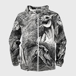 Ветровка с капюшоном мужская Черепа лошадей, цвет: 3D-белый