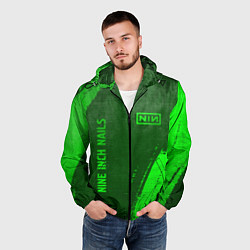 Ветровка с капюшоном мужская Nine Inch Nails - green gradient вертикально, цвет: 3D-черный — фото 2