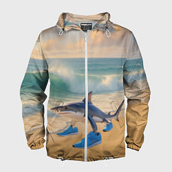 Ветровка с капюшоном мужская Тралалеро тралала мем, цвет: 3D-белый