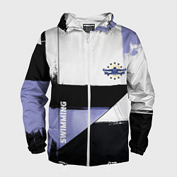 Ветровка с капюшоном мужская Плавание спортивное, цвет: 3D-белый
