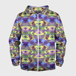 Ветровка с капюшоном мужская Неоновый акварельный орнамент икат, цвет: 3D-белый