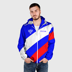 Ветровка с капюшоном мужская Россия с гербом и цветами флага, цвет: 3D-белый — фото 2