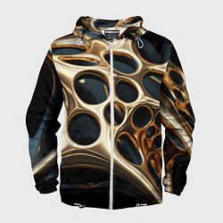 Ветровка с капюшоном мужская Черно-золотая абстракция, цвет: 3D-белый