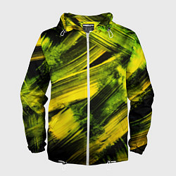 Ветровка с капюшоном мужская Мазки краски цвета лайм, цвет: 3D-белый