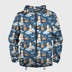 Ветровка с капюшоном мужская Маяк в облаках, цвет: 3D-черный
