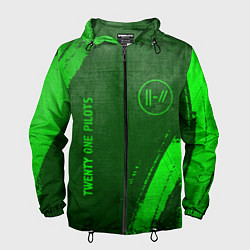 Ветровка с капюшоном мужская Twenty One Pilots - green gradient вертикально, цвет: 3D-черный
