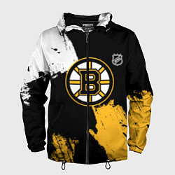 Ветровка с капюшоном мужская Бостон Брюинз - разлитая краска, цвет: 3D-черный