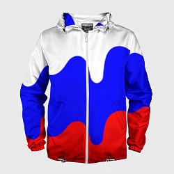 Ветровка с капюшоном мужская Патриот - флаг, цвет: 3D-белый