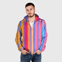 Ветровка с капюшоном мужская Теплые цветные полосы, цвет: 3D-белый — фото 2