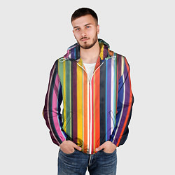 Ветровка с капюшоном мужская Разноцветная полоска, цвет: 3D-белый — фото 2
