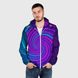 Ветровка с капюшоном мужская Сине-фиолетовая спираль, цвет: 3D-белый — фото 2