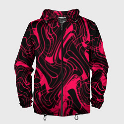 Ветровка с капюшоном мужская Чёрно-розовый абстрактные линии, цвет: 3D-черный