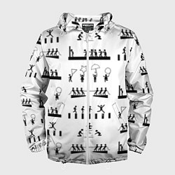 Ветровка с капюшоном мужская Силуэты игры в кальмара на белом фоне, цвет: 3D-белый