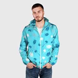 Ветровка с капюшоном мужская Текстура голубой гавайской рубашки, цвет: 3D-белый — фото 2