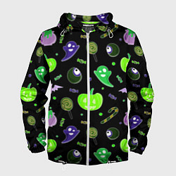 Ветровка с капюшоном мужская Halloween black pumpkin pattern, цвет: 3D-белый