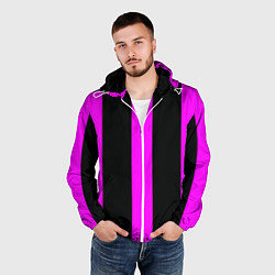 Ветровка с капюшоном мужская Color black pink lines, цвет: 3D-белый — фото 2